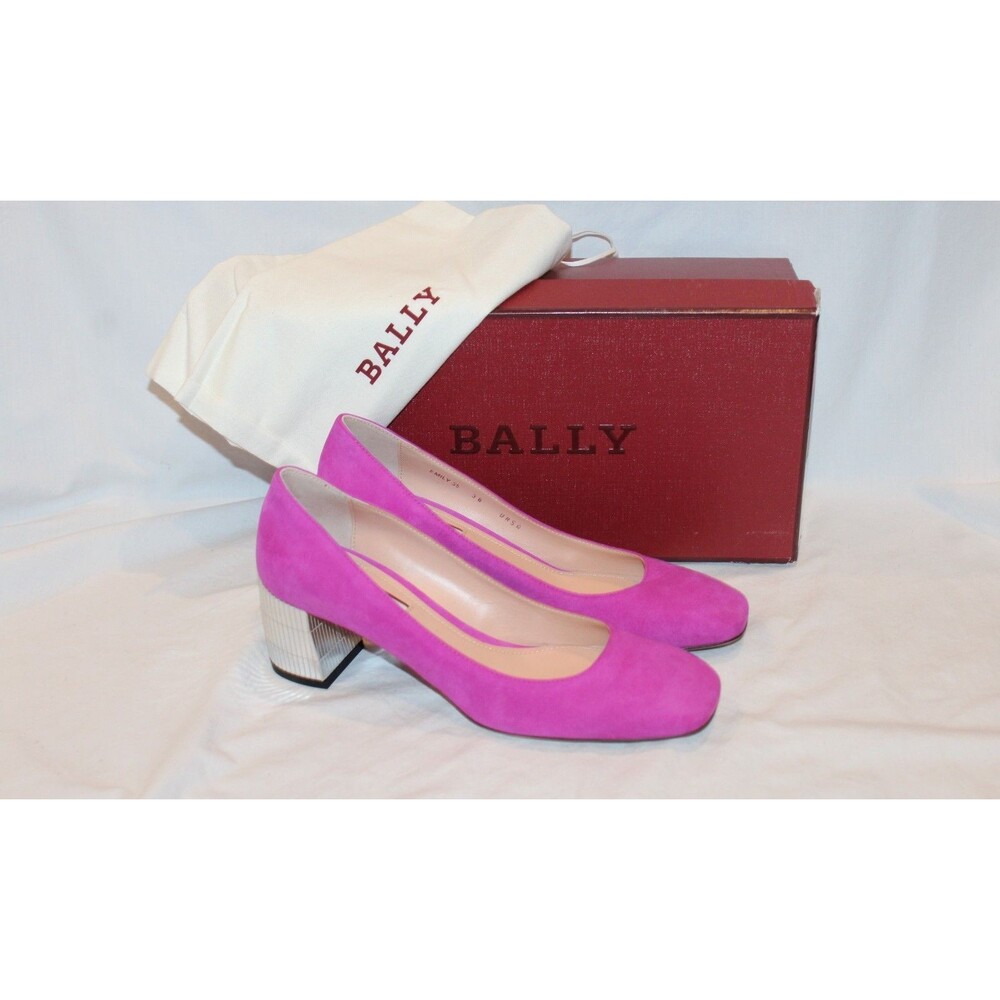 Bally Women's Emily Fleur Suede Block Accent Heel Pink Silver Sz 7.5 $695